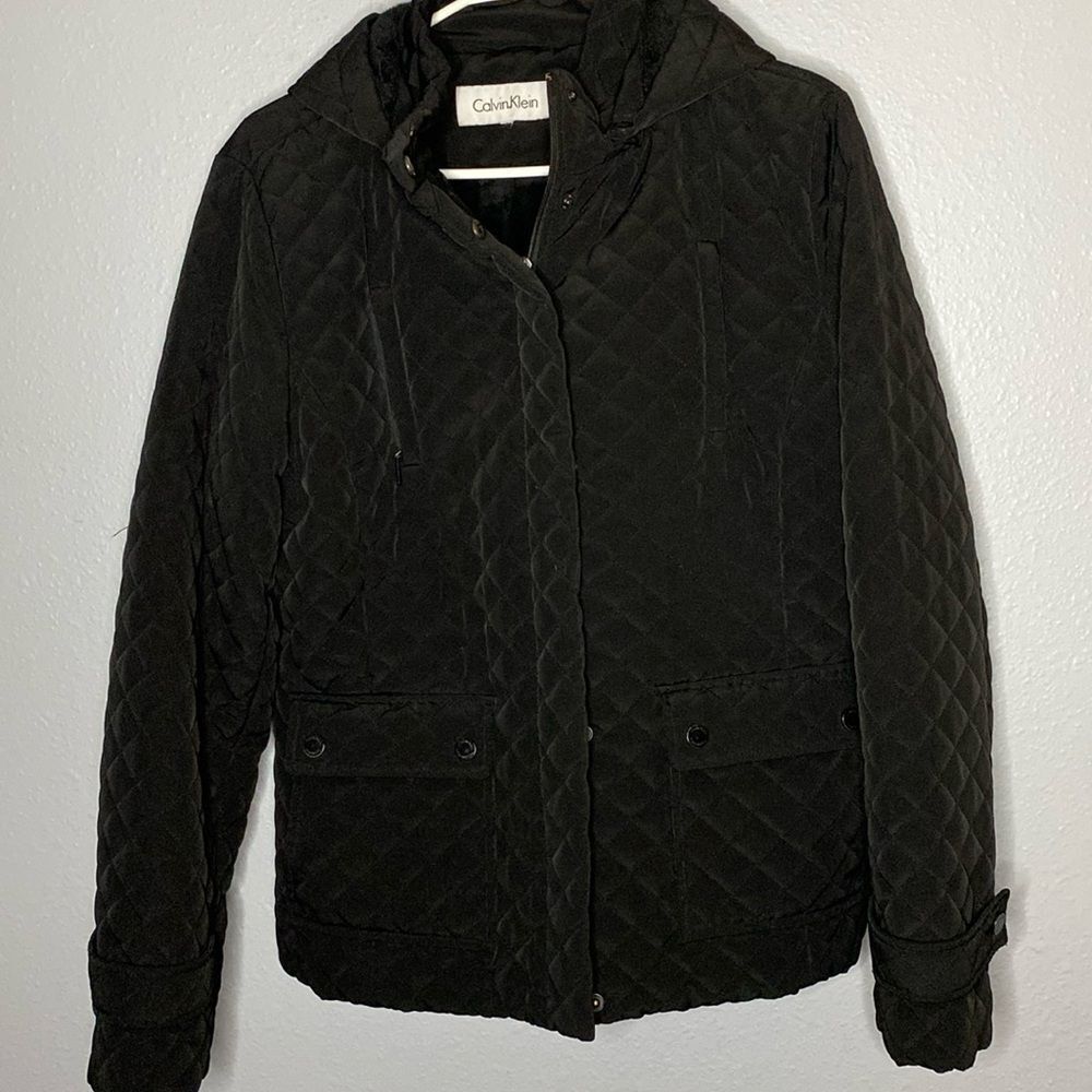 Calvin Klein Quilted Winter Black Hooded Jacket Size Medium